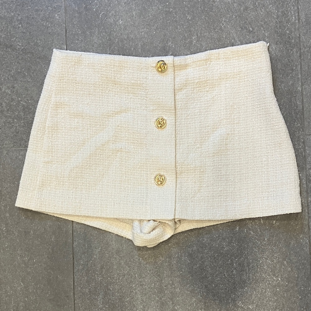 Cream Buttoned Mini Skort